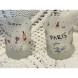 Culver Frosted Eiffel Tower Paris designed Glasses/Tumblers Set Of 2 Valentines
